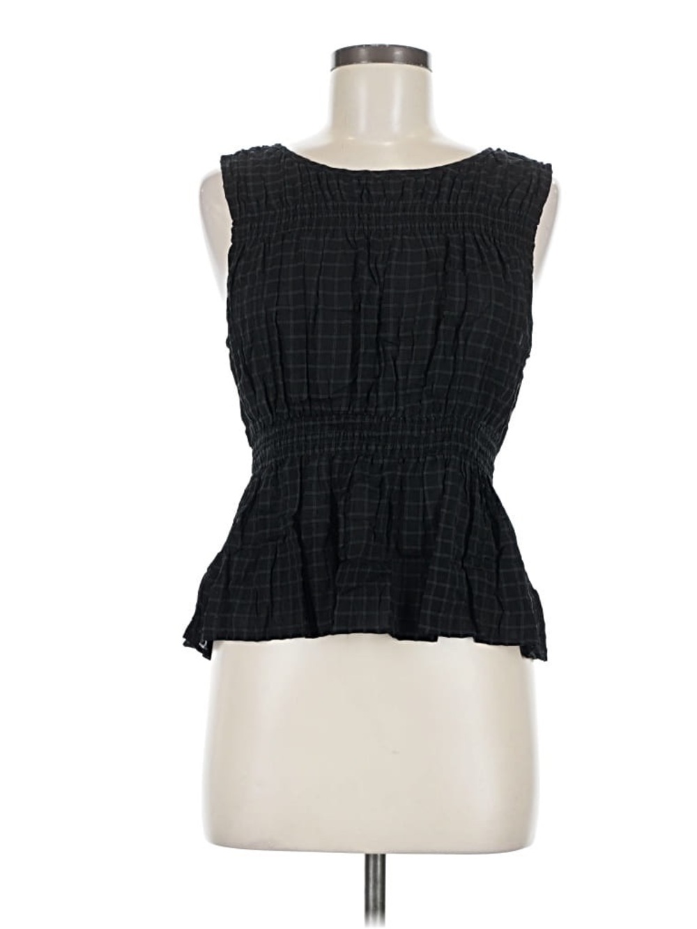 Ann Taylor LOFT Womens Black Smocked Peplum Sleeveless Top